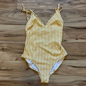 Jessica Simpson Yellow Striped Seersucker One Piece Swimsuit - Size Large